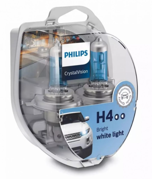 Philips H4 Crystal Vision 12V 60/55W 4300K 2τμχ