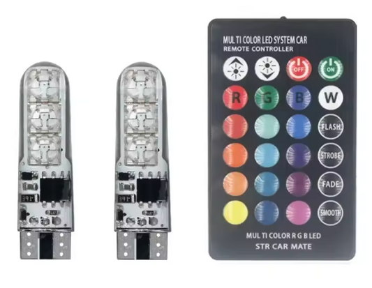 ΛάμπεςT10 W5W RGB LED με Τηλεχειριστήριο&CANbus – Πολύχρωμος Φωτισμός Αυτοκινήτου