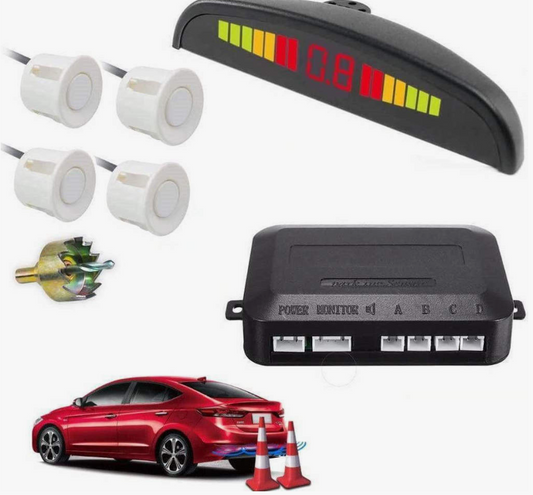 Σύστημα Παρκαρίσματος Αυτοκινήτου με 4 Αισθητήρες(λευκο χρωμα) & LED Οθόνη – Ψηφιακή Ένδειξη & Ηχητική Ειδοποίηση