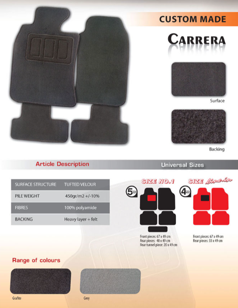 Πατάκια Αυτοκινήτου Μαρκε  3Lines CARRERA Χειροποίητα,υψηλής ποιότητας – Σετ 4 Τεμ. με Κουμπώματα & Στήριγμα Φτέρνας