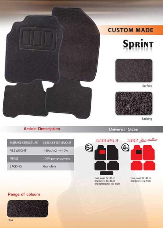 Πατάκια Αυτοκινήτου Μαρκε 3LINES SPRINT Χειροποίητα – Σετ 4 Τεμ. με Κεντημένο Logo (Μαύρο)