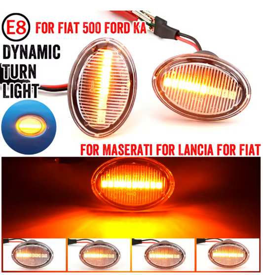 Φλας Led Dynamic για FIAT 500/FORD KA/LANCIA/ALFA ROMEO - 2 Τμχ CRYSTAL