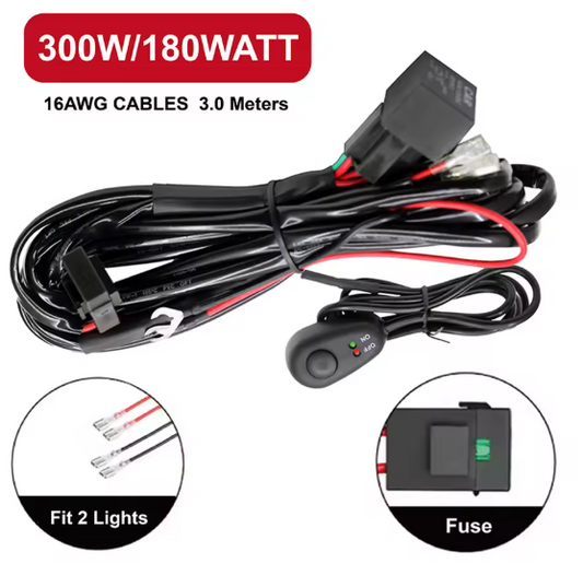 Wiring Harness Kit 2 Output με Relay & Διακόπτη – Πλεξούδα Καλωδίωσης 12V–24V για LED Φώτα-Προβολείς