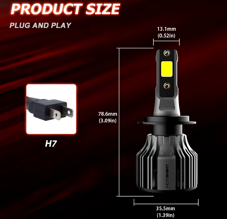 NOVSIGHT LED H7 12V/24V-72W/10000LM/6000K