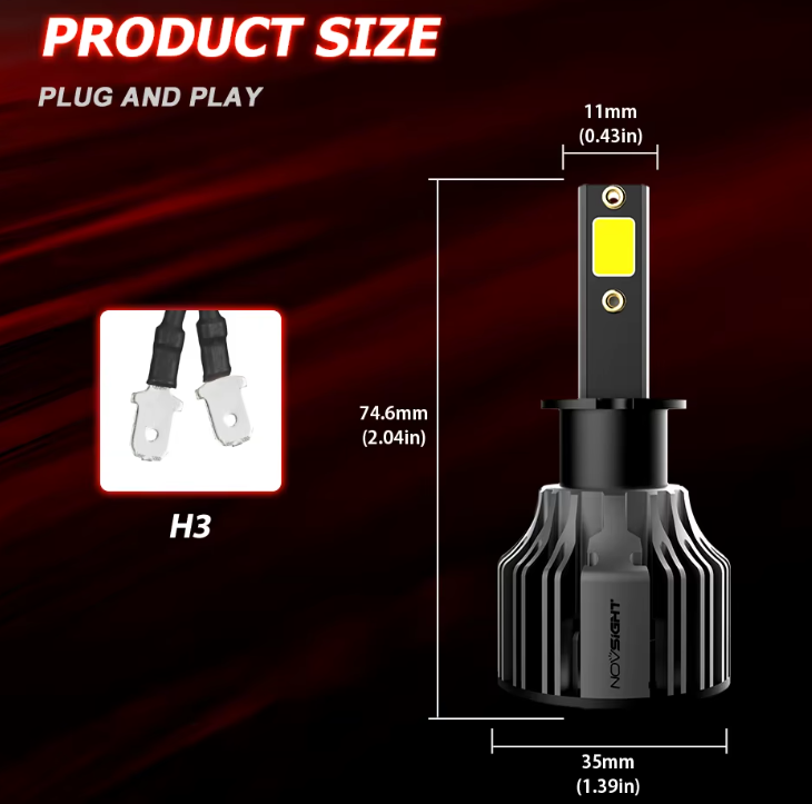 NOVSIGHT LED H3 12V/24V-72W/10000LM/6000K
