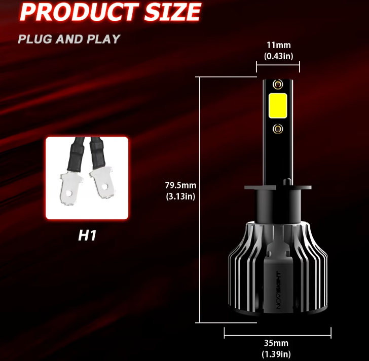 NOVSIGHT LED H1 12V/24V-72W/10000LM/6000K