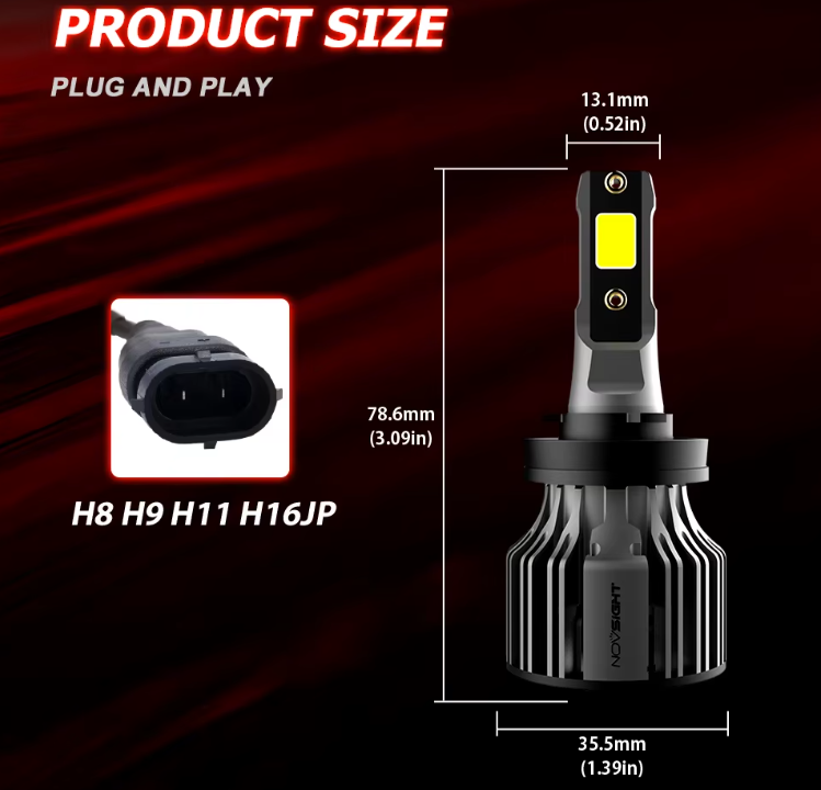 NOVSIGHT LED H8/H9/H11/H16JP- 12V/24V-72W/10000LM/6000K