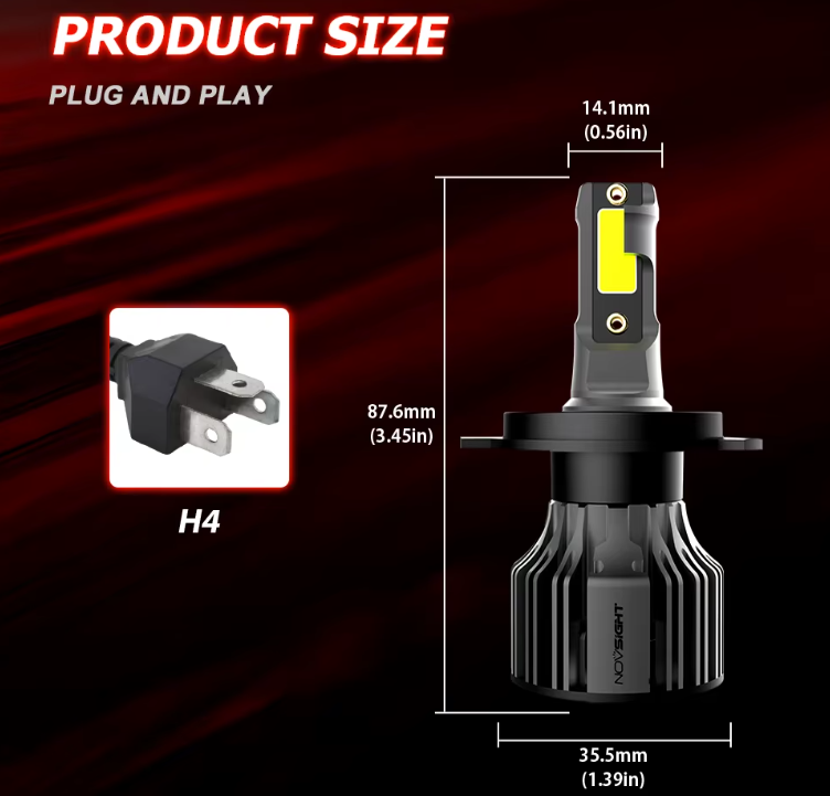 NOVSIGHT LED H4 12V/24V-72W/10000LM/6000K