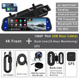 DVR Κάμερα Αυτοκινήτου 4K με CarPlay, Android Auto, GPS & WiFi – Καταγραφή & 24ωρη Παρακολούθηση