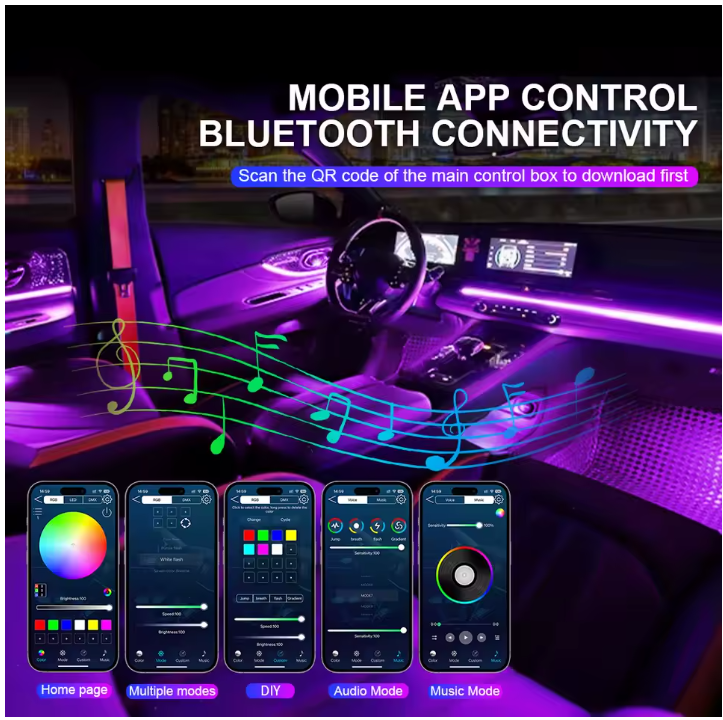 LED Φωτισμός Αυτοκινήτου Ambient Light με Bluetooth & Αισθητήρα Ήχου