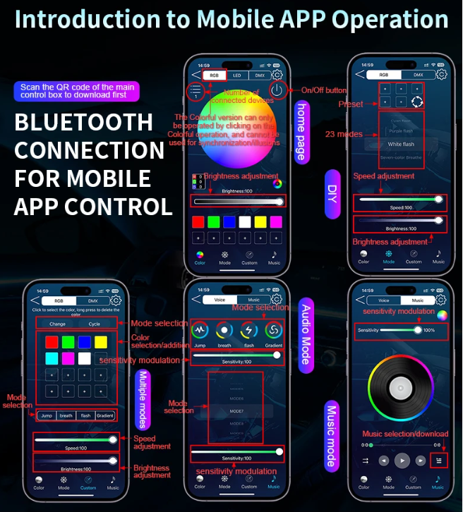LED Φωτισμός Αυτοκινήτου Ambient Light με Bluetooth & Αισθητήρα Ήχου