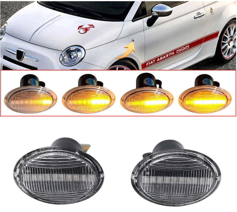 Φλας Led Dynamic για FIAT 500/FORD KA/LANCIA/ALFA ROMEO - 2 Τμχ CRYSTAL