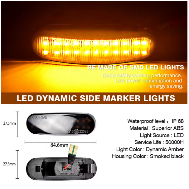 Φλας Led Dynamic για FIAT/PEUGEOT/CITROEN- 2 Τμχ SMOKED