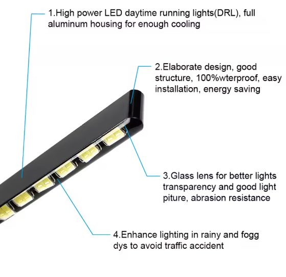 LED DRL LED 12V – Αδιάβροχη Λωρίδα Φωτισμού Ημερήσιας Λειτουργίας Αυτοκινήτου με Αλουμινένιο Σώμα – Λευκό Φως 6000K/2τμχ