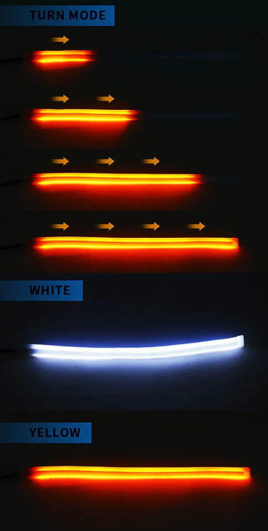 Flexible LED DRL -Φωτα ημέρας με Δυναμικό Φλας – Λευκό/Κίτρινο – 12V