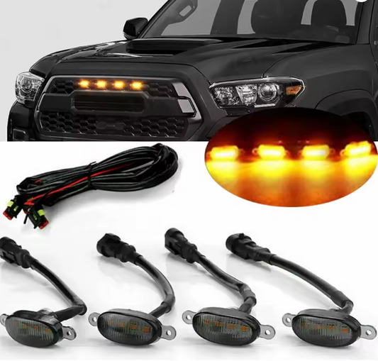 LED Φώτα Γρίλιας Αυτοκινήτου DRL- 12V – Universal, Πορτοκαλί , Αδιάβροχα, 4 Τμχ