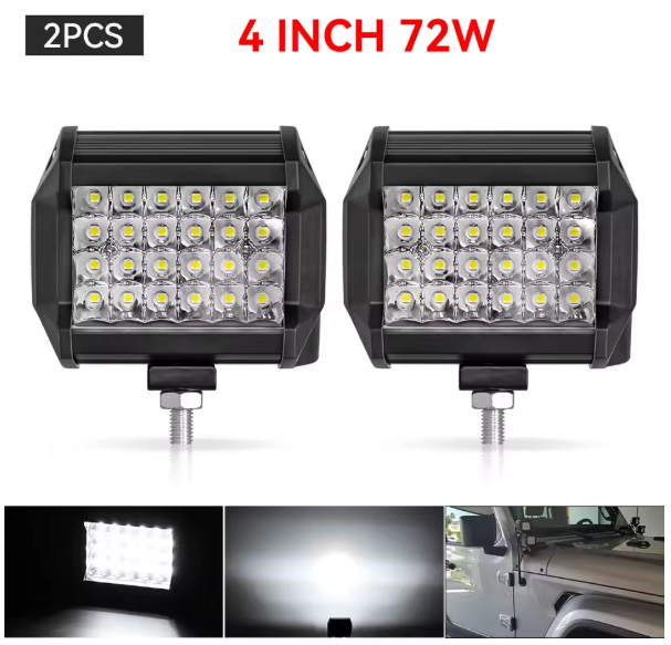 LED Offroad προβολείς 4’’ / 2x72W / 12V-24V για SUV, 4x4, Τρακτέρ & Σκάφος (6000K)-2τμχ