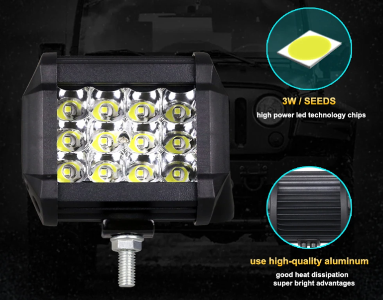 LED Offroad προβολείς 4’’ / 2x72W / 12V-24V για SUV, 4x4, Τρακτέρ & Σκάφος (6000K)-2τμχ