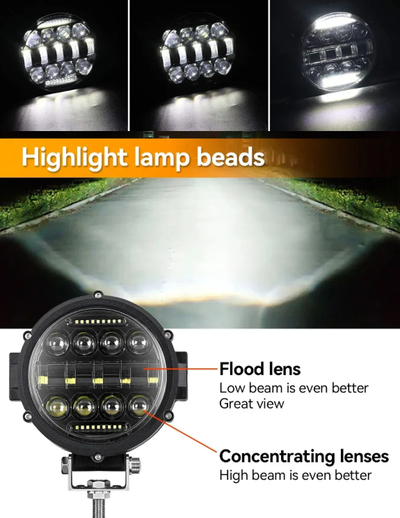 LED Work Lights Προβολείς 7’’ / 2x 150W – 30000LM Spot Beam για Αυτοκίνητο, Μηχανήματα & Σκάφη-2τμχ
