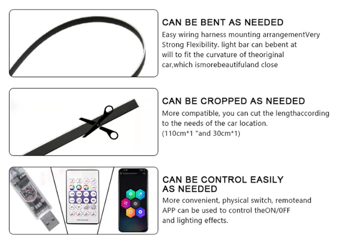 Ambient light LED Ταινία Αυτοκινήτου με APP, Τηλεχειριστήριο & Music Sync - 110mm