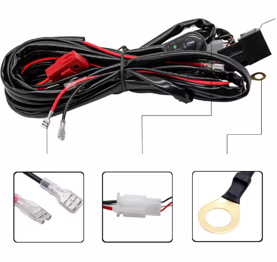 Wiring Harness Kit 2 Output με Relay & Διακόπτη – Πλεξούδα Καλωδίωσης 12V–24V για LED Φώτα-Προβολείς