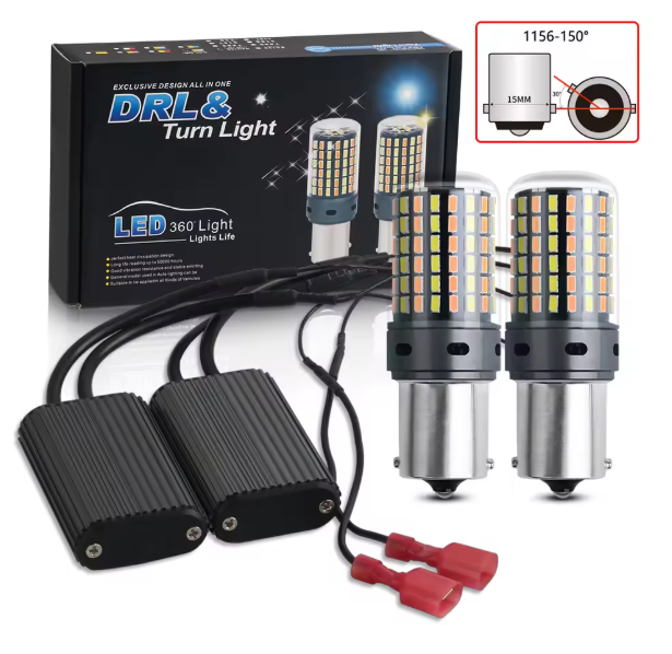 LED Φλας & Ημερήσια Φώτα DRL -  BAU15S – Υψηλή Φωτεινότητα 2880 LM , CANBUS 12V - 2τμχ