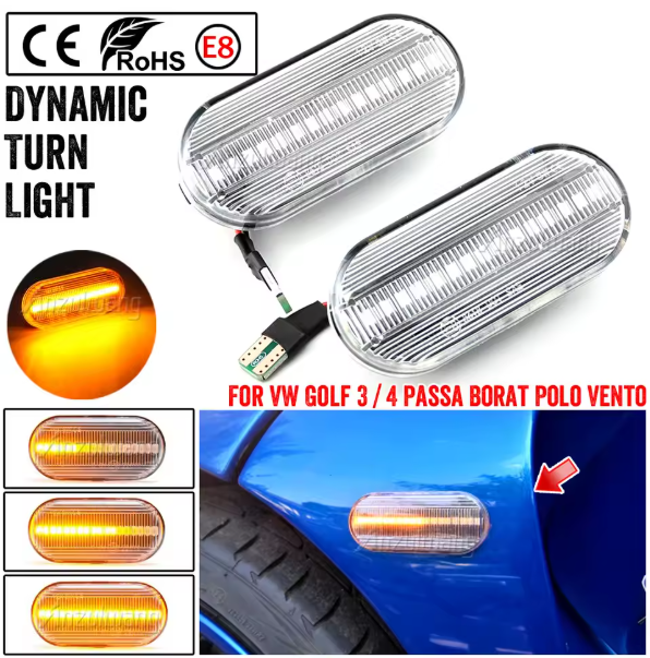 Φλας Led Dynamic για VW-FORD-SEAT-SKODA- 2 Τμχ CRYSTAL