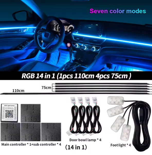 LED Φωτισμός Αυτοκινήτου Ambient Light Kit (14 τμχ) με Bluetooth-App & Αισθητήρα Ήχου