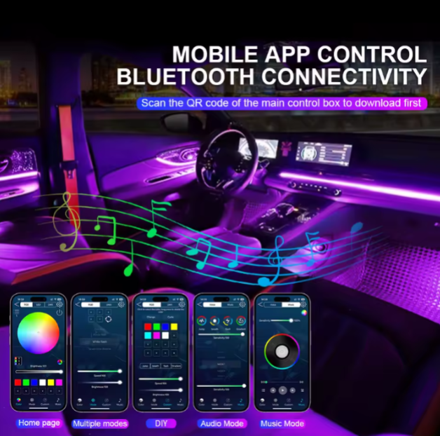 LED Φωτισμός Αυτοκινήτου Ambient Light Kit (14 τμχ) με Bluetooth-App & Αισθητήρα Ήχου